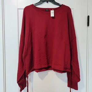 NWT 2XL GAP Oversized Cropped Drawstring Hem Maroon Sweatshirt NEW